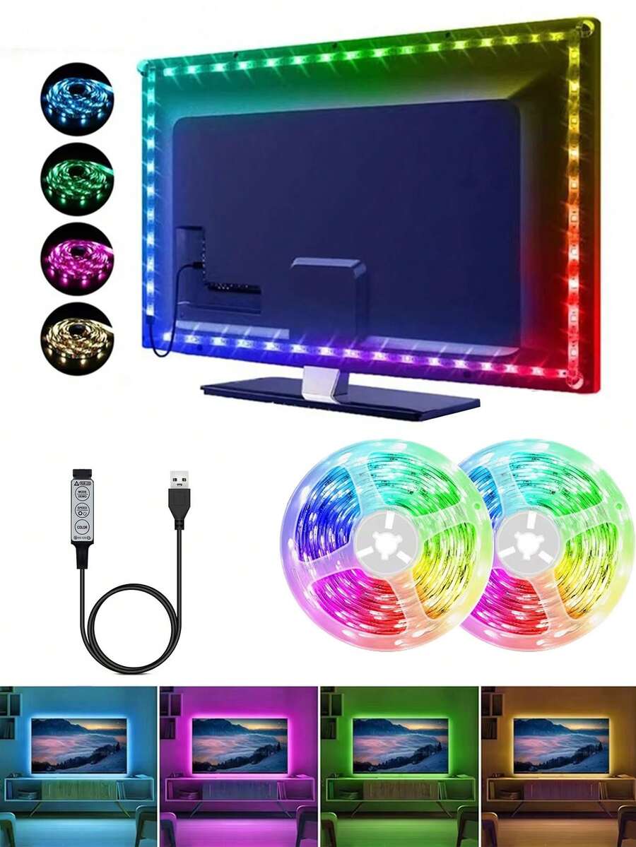 1M/3M/4M/5M/10M RGB LED Light Strip, TV Backlight Strip, Color Changing Light Strip USB RGB LED Strip DC5V Adjustable Solid Color With Physical Button Switch, For TV Backlight, Indoor Decoration, Christmas Holiday Stage Party Decoration