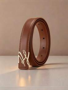Decorative Waist Belt For Women, Art‑Style Twisted Interlocking Metal Buckle Design, Solid‑Color Strap, Great For Daily And Going‑Out Outfits - Multicolor - View 2
