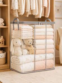 1pc Foldable Storage Bin With Handle, Large Capacity Breathable Zipper Storage Bucket, Suitable For Bedding, Sheets, Clothes, Blankets And Toys, Space-Saving For Closet, Home, Bedroom, Dorm, Also Can Be Used As Laundry Basket Or Toy Storage Bin - Multicolor - View 7