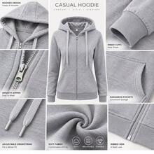 Women's Casual Grey Zip-Up Sweatshirt Knitted Fabric Long Sleeve Regular Hem With Pockets, Perfect For Fall & Early Winter Daily Wear - Light Grey - View 4