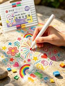Acrylic Marker Set 24/36/48 Colors, Rich & Vibrant, Smooth & Even Application, Suitable For Elementary Students, Children, Art Students, Painting, DIY, Holiday Gifts, Design, Journaling, Doodle Coloring - Multicolor - View 4