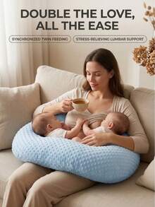 Twin Nursing Pillow, Suitable For Twins, Breastfeeding And Bottle Feeding, Anti-Spit Up, Sitting Practice And Play, Blue - Multicolor - View 3