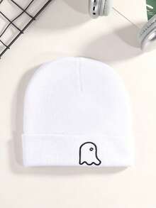 1pc Embroidered Halloween Bat Knit Beanie, Unisex Warm Halloween Party Street Skateboard Pullover Hat, Outdoor Casual Personalized Cold Weather Cap - White - View 14