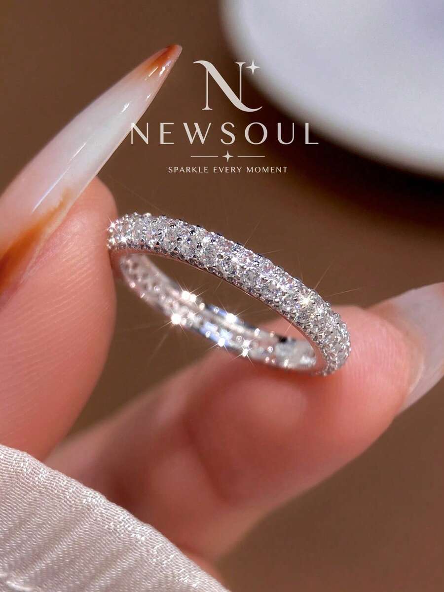 1pc Classic Double Ring Stackable Ring, Full Star Design, Women's Cubic Zirconia Ring, Women's Jewelry Gift, Birthday Gift, Party Gift, Daily Wear - Ring - View 1