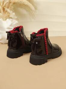 1 Pair Girls' Heart Rhinestone Ankle Boots, Thick Sole Princess Fashion Versatile Outdoor Wear For Autumn/Winter, Medium To Large Children - Burgundy - View 4