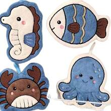 Cute Ocean Animal Hanging Hand Towel, Coral Fleece Quick-Dry Absorbent Wiping Cloth, Octopus Crab Fish Seahorse Shaped Decorative Towel, Suitable For Kitchen Bathroom Home Decor - Marine Animals - View 2