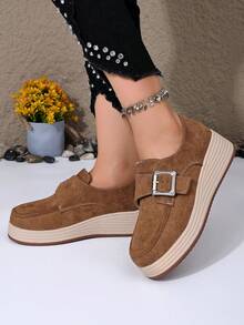 Women's Thick Sole Minimalist Wedge Loafers Comfortable Slip-On Shoes - Brown - View 4