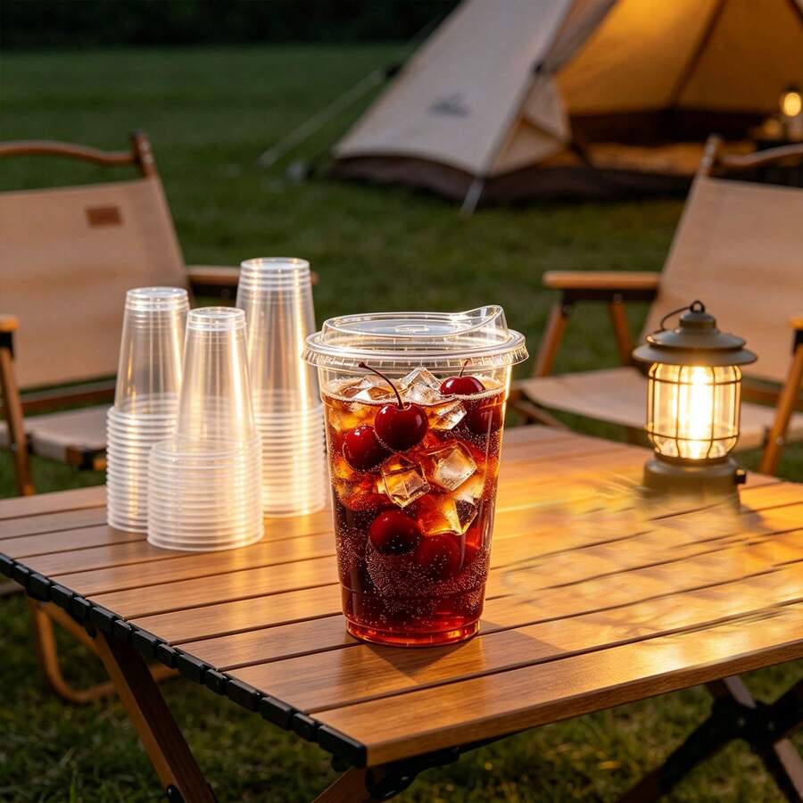 16oz/14oz Set Transparent Cups With Lids, Sturdy Straight Lid Iced Drink Cups, Smoothie Cups, Suitable For Cold Drinks, Juices And Milkshakes - Halloween/Christmas/Birthday Party Essentials - Transparent - View 1