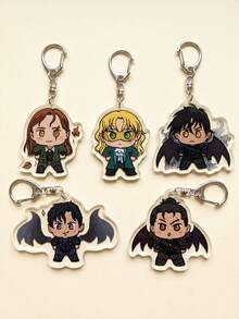 5pcs Fantasy Romance Novel Chibi Character Aesthetic Acrylic Keychains, Fantasy Romance Novel/Thorns And Roses Cute Q-Version Character Series Irregular Pattern Pendant, Backpack And Car Key Accessories, Gift For Fantasy Novel Readers And A-COTAR Fans - Multicolor - View 5