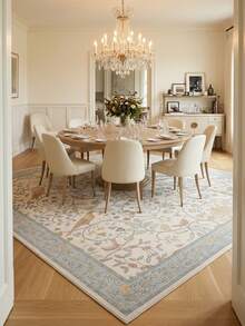 1PC Cream, Light Blue, Orange & Gold Bird & Vine Pattern Vintage Luxury European Style Area Rug, Elegant Classical Pastoral Style Faux Cashmere Rectangular Full Coverage With Dynamic Bird And Curly Branch & Leaf Details, Machine Washable, Suitable For Holiday Celebration/Party Decor, Aesthetic Home Decoration - Multicolor - View 7