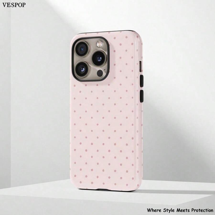 VESPOP Cute Pink Polka Dot Pattern Fashion Phone Case, Pink Base Red Polka Dot Phone Case, Cute Y2K Style. Compatible With IPhone 17, 16, 15, 14, 13, 12, 11 Pro Max Plus Models Spring Gift - Pink - View 1