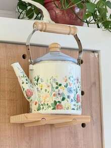 Christmas Theme Multicolor Printed Straight Kettle, Red Lid Wooden Handle Design, Large Capacity Heat-Resistant Kettle, Christmas Tabletop Decor, Holiday Table Decoration, Christmas Housewarming Birthday Home Kitchen Gift - Multicolor - View 8