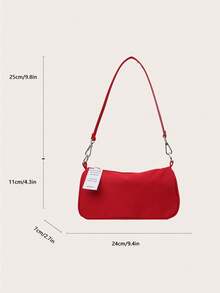 1pc Solid Color PU Leather Women's Shoulder Bag, Commuter Versatile Crossbody Bag, Adjustable Strap - Burgundy - View 3
