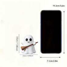 3pcs Halloween Christmas Glow-In-The-Dark Ghost Figurines, Cute White Ghosts With Black Bat Hats And Brooms, Desktop Decor, Glowing Spooky Style, Suitable For Indoor Home Party, Fireplace Mantel, Bookshelf, Office Desk And Other Places Decoration - A - View 11
