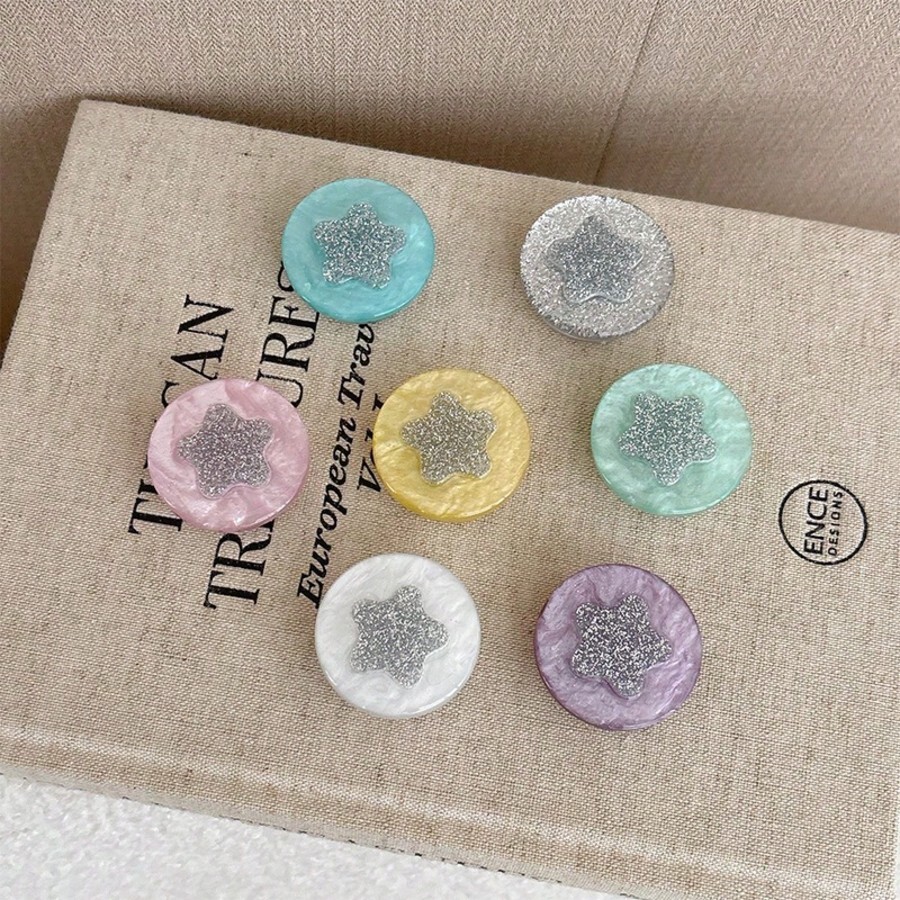 1pc Fresh Style Glitter Star Adhesive Desktop Phone Stand, Phone Support Holder, Phone Decoration Gift - Multicolor - View 1