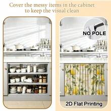 1PC Distressed Wood Grain Lemon White Flower Print Kitchen Cabinet Curtain,Lemon Flower Green Leaf Pattern Print,2D Flat Printing,Light-Transmitting,Fresh Pastoral Style,Suitable For Kitchen Shelf Cabinet Cover Decor - Multicolor - View 11