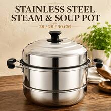 30cm Stainless Steel Steamer Pot, 2-Layer Steamer With 2 Steamer Racks, Large Capacity Cooking Pot - View 2