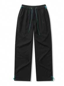 NBCT Women's City Outdoor Solid Color Deconstructed Casual Pants, Adjustable Waist With Contrast Drawstring, Adjustable Cuffs, Versatile Long Pants For Daily Multi-Scenario Outings, Shopping And Commuting - Black - View 2