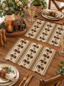 Bohemian Vintage Elephant Geometric Table Runner, Dining Tablecloth, Exotic Farmhouse Aesthetic Party Home Decor - Multicolor - View 5