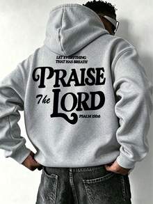 Men's Plus Size Loose Oversize Letter Back Print Fashion Casual Hoodie Sweatshirt | Exquisite Craftsmanship | Autumn/Winter Essential | Versatile And Easy To Match, Showcasing Your Style - Grey - View 1