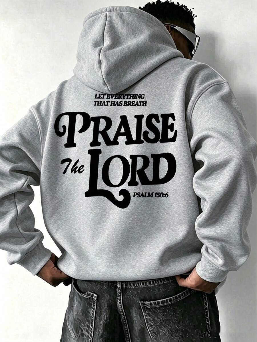 Men's Plus Size Loose Oversize Letter Back Print Fashion Casual Hoodie Sweatshirt | Exquisite Craftsmanship | Autumn/Winter Essential | Versatile And Easy To Match, Showcasing Your Style - Grey - View 1