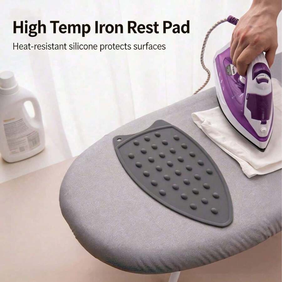 1 Set Silicone Heat-Resistant Ironing Pad, High-Temperature Anti-Scald Steam Iron Tray Mat, Portable Ironing Board Insulation Pad, Durable Non-Slip Iron Rack, Practical Home Laundry Clothing Ironing Accessory, Holiday Gift - Grey - View 1