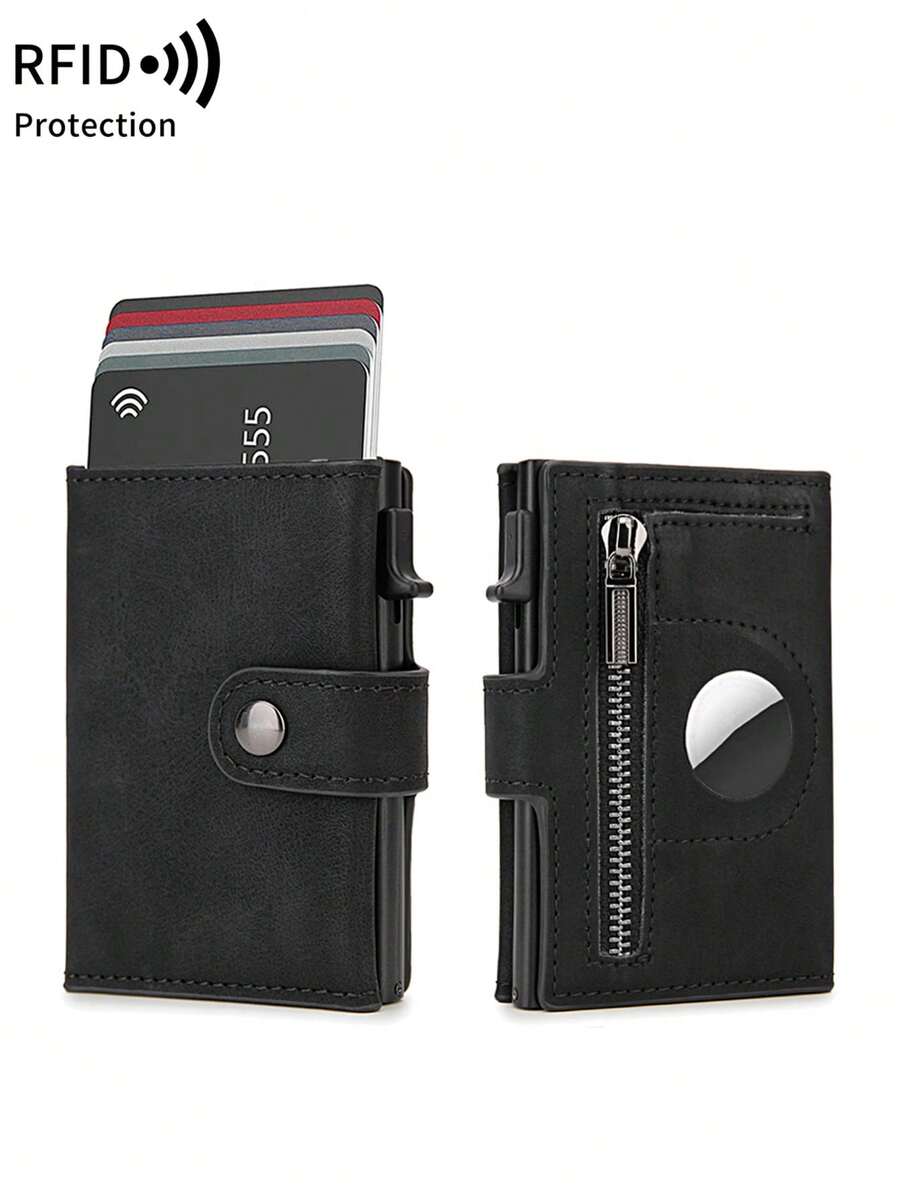 1pc Pop Up RFID Blocking Wallet, AirTag Compatible Card Case, Snap Button, Zipper Coin Pocket, ID Window For Men (AirTag Not Included) - Multicolor - View 1