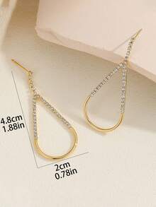 1 Pair Hollow Rhinestone Water Drop Earrings, Minimalist Fashion Niche Design, High-End Stud Earrings Suitable For Daily Commute Wear - Multicolor - View 2
