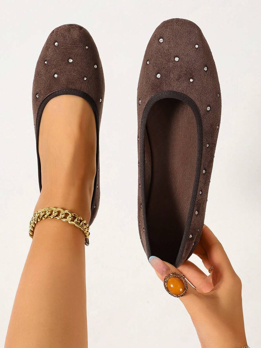 Women's Flat Slip-On Ballet Shoes, Suitable For Daily Commute, Brown - Brown - View 1