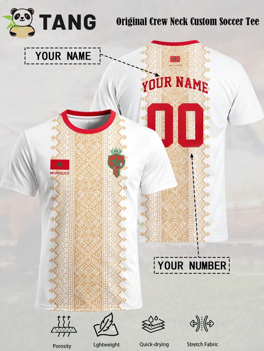 Men Custom Morocco Atlas Lions Print Soccer Jersey, Personalized Name Number Football Shirt Fan Gear Training Daily Gift