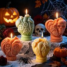 4pcs Halloween Heart Skull Silicone Candle Mold Mechanical Heart Silicone Mold, Halloween Decor Element Plaster Silicone Mold - White - View 3