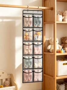 1pc Over-The-Door Hanging Shoe Storage Bag, Multi-Pocket Mesh Storage Organizer, Foldable Wall-Mounted Storage Rack, Suitable For Shoes, Cosmetics, Toys, Miscellaneous Items, Space-Saving Storage Accessory For Home Closet, Bedroom, Dorm - Multicolor - View 5