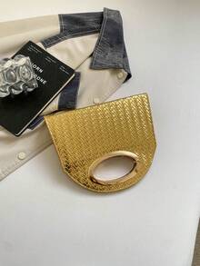 Elegant/vävt mönsterdesign box clutch; romantisk bröllopsfest handväska; charmig/utsökt kvällsclutch; glänsande färgad boxväska - Guld - Visa 8