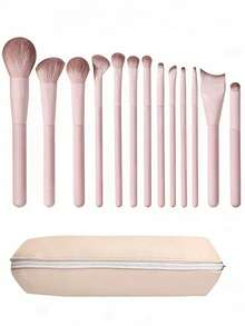 13Pcs Makeup Brushes Set With Zipper Storage Bag,Soft Synthetic Bristles Professional Full Face Eye Makeup Brush Kit For Foundation Blush Eyeshadow Concealer,Beginner Friendly Cosmetic Tool - Baby Pink - View 11