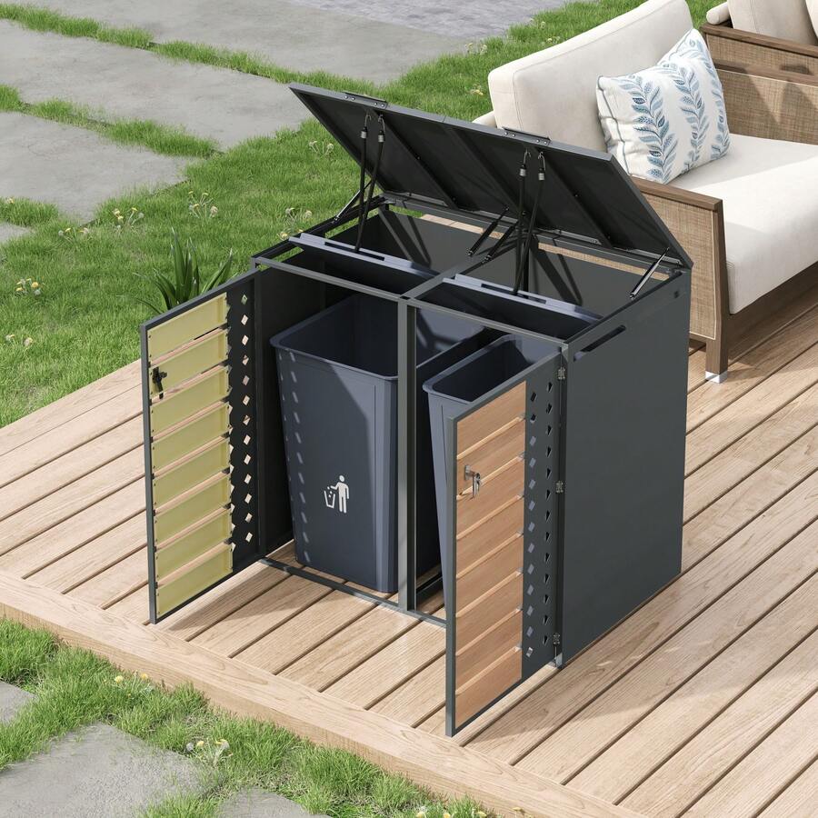 Deck Box Made Of Metal With Storage Foldable With Doors Grey - Grey - View 1