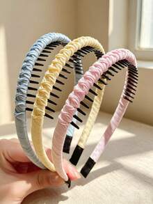 3pcs Women's Twisted Fabric Headband With Teeth, Non-Slip Hair Band For Organizing Loose Hair, Simple Gentle Solid Color Hair Hoop For Face Washing, Makeup, Hair Styling, Daily Versatile Bangs Fixing Hair Accessory - Multicolor - View 5