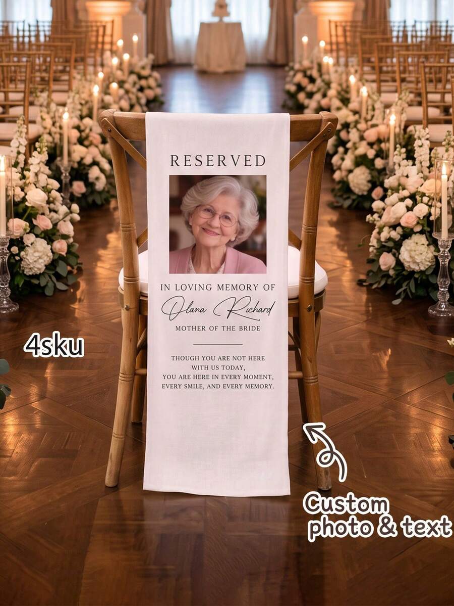 1pc Custom Photo And Text Wedding In Loving Memory Chair Sash, Personalized Memorial Seat Banner For Loved Ones, Wedding Ceremony Chair Decoration - Multicolor - View 1