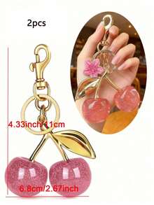 1pc Unique Shiny Cherry Shaped Pendant, New Cherry Crystal Pendant, Keychain Pendant, Cherry Decor Keychain With Ring, Shiny Resin Product, Suitable As Bag Accessory, Suitable For Women Handbag - Multicolor - View 15