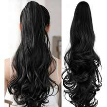 Ekstensi Rambut Ekor Kuda Bergelombang Sintetis Tahan Panas Jepit untuk Wanita, Hitam, Cokelat - MultiWarna - View 9