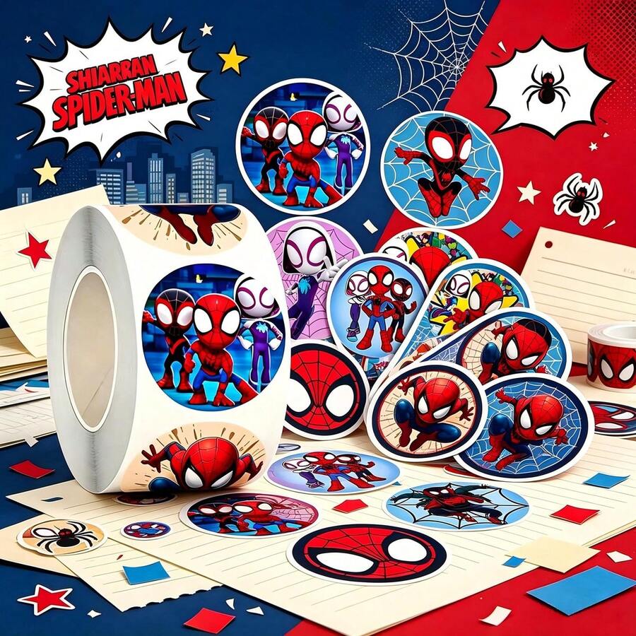 1pc Superhero Style Circular Stickers, Waterproof Peelable Circular Stickers, Multi-Purpose Self-Adhesive Decorations For Daily DIY Decoration, Scrapbooks, Party Gifts, And Collectible Decoration Sets - Multicolor - View 1