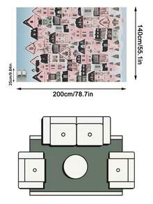 1PC Colorful Winter Night Snow House Pattern Cozy Holiday Atmosphere Carpet, Fairy Tale Illustration Style Faux Cashmere Rectangular Full Coverage Pink Pointed Roof House, Snowfall And Pine Tree Decorative Details Machine Washable Area Rug, Suitable For Living Room Bedroom Balcony, All Season Home Decor - Multicolor - View 14
