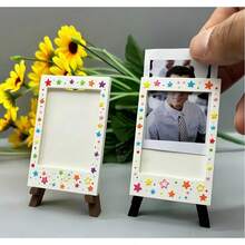 White Mini Photo Frame With Star Stickers, Easel-Style Photo Display Stand, Reusable Desktop Photo Ornament, Versatile Desktop Decor For Multiple Settings, An Ideal Choice For Gifting To Friends, Family, And Classmates, The Perfect Gift - 2 Pieces (1 Photo Frame + 1 Sticker) - View 1