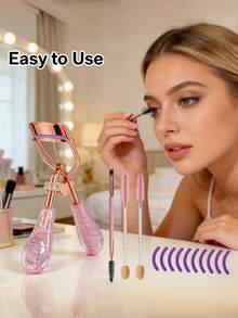1 Set Eyelash Curler With 2 Replacement Pads, Stainless Steel Manual Eyelash Curler, Professional Beauty Tool, Portable Eyelash Curler With Replacement Pads, Suitable For Long-Term Use, Suitable For Home And Business Use, Suitable For All Makeup Women's Eyelash Curler Tool, Excellent Curling Effect, Precise Shaping Tool, Curling Device, Long-Lasting Eye Makeup - Multicolor - View 5
