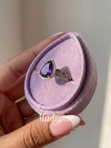 MADEONE 1pc Purple Sparkling Zirconia Pear-Shaped Double Layer Ring, Suitable For Women's Engagement, Wedding, Party, Daily Wear, Anniversary Jewelry Gift - Micro-paved Teardrop Ring - View 4