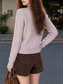 Women's Autumn/Winter Casual Minimalist Cute Knit Cardigan Jacket - Baby Pink - View 2
