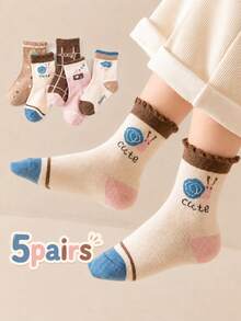 5 Pasang Kaos Kaki Anak Motif Siput Kartun Lucu Setinggi Betis dengan Manset Berumbai - MultiWarna - View 9