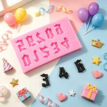 1pc Creative Minimalist Pink Art Number Silicone Mold, For Handmade Birthday Scene Decoration, Birthday Number Candle Props, Plaster Clay Product Mold, Easy Release And Reusable - Pink - View 4