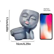 Unique Resin Human Face Planter, Cute Closed-Eye Face Design With Handle, UV-Resistant Outdoor Decor, Suitable For Garden, Yard, Balcony, Patio, Rustic Style, Creative Resin Planter, Perfect For Plant Lovers And Home Decor Enthusiasts, Great Gift - A - View 9