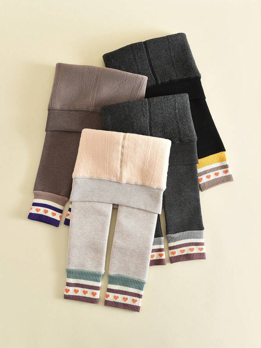 2pcs Thickened Baby Leggings With Heart Pattern, Children's Tights, Long Pants, Warm And Comfortable, Girls' Tights, Autumn/Winter - Multicolor - View 1