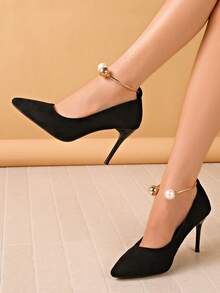 Basic Plain Pointed Toe Women's High Heel Pumps Suitable For Shopping, Party, Dating, Commuting, Fashionable Women's High Heel Shoes - Black - View 3